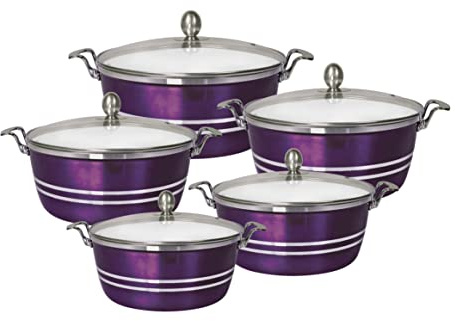 SQ Professional Metallic Aluminium Die-Cast Stockpot Set with Lids 5pc (Amethyst)