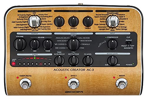 ZOOM AC-3 Acoustic Creator – Stereo DI-Box und Effektpedal für akustische Gitarren, Modelling verschiedener Korpusformen, Kompressor, Effekte, Stimmgerät für Studio & Bühne
