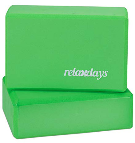 Relaxdays Unisex – Vuxen Yogablock i set om 2, klotövningar, hårt skum, halkfri, yogakub HBT 8 x 23 x 15 cm, grön f