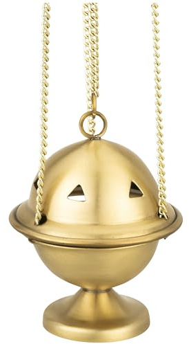 MaMeMi – Encensoir en Laiton doré Mat 10 cm – Fait Main – brûleur d’encens avec coupelle INOX – encensoir Traditionnel pour Charbon & résines – qualité Artisanale