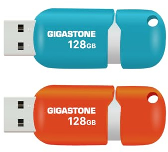 GIGASTONE Lot de 2 Clé USB 128 Go, V10 Série, Clés Rétractables pour PC Ordinateur Portable MacBook, Compatible avec Windows Mac Linux, USB 2.0 Flash Drive Stockage, Mixte Couleur - Turquoise Rouge