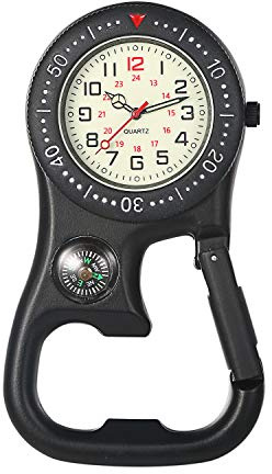JewelryWe Men Women Clip-on Quarzt Watch Backpack Fob Belt Watch Glow in The Dark Pocket Watch for Rock Climbing Doctors Nurses Outdoor Activities