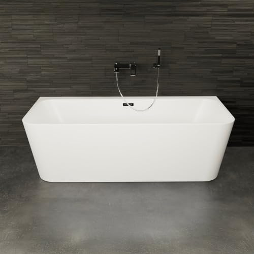 Baignoire Semi-îlot Murale Mint 180 Blanche 180 X81 X57 Cm, By Spalina