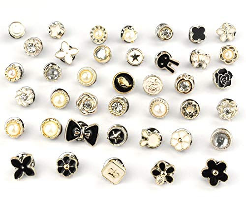 Lyxtiorn Damen-Brosche, 40 Stück Blusennadeln, Werkzeugfrei, wiederverwendbar, niedliche Knöpfe für selbstgemachte Taschen, T-Shirts, alle Kleidung, Hut-Dekoration, Silber, Legierung, Glas, Playful