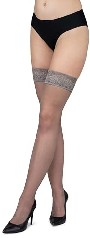 LORES Calze autoreggenti da donna con collant in pizzo a coscia alta Calze sopra il ginocchio in silicone 15 denari, Silver M/L
