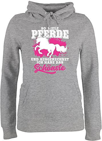 Shirtracer Pullover Damen Hoodie Frauen - So viele Pferde und ausgerechnet ich Habe das schönste - XS - Grau meliert - reitoberteil pferdeliebhaber Pulli pferdepulloverdamen sprüche Pferd Oberteile