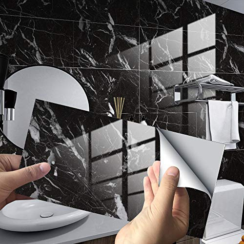 Hiser Rectangle Adhésive Décorative à Carreaux pour Salle de Bains et Cuisine Stickers Carrelage, Motif de Marbre 3D Mosaïque Imperméables Adhésive Décoration, 30x15cm (Noir,4Pièces)