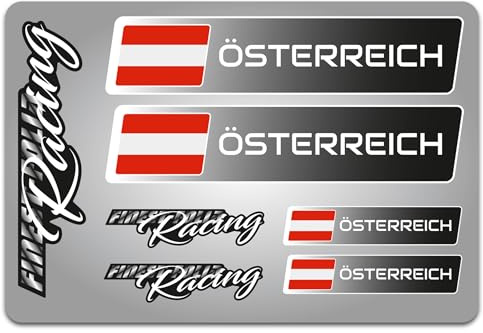 4er Set Aufkleber mit Fahne Flagge und wahlweise Name Sticker für Auto Fahrrad Motorrad Roller Helm im Rallye Racing Design R156 (21 Österreich, Ohne Wunschname)