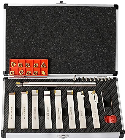 OSCARBIDE Drehwerkzeug-Halter und Bohrstange aus Hartmetall, 1,6 cm Schaft, 9 Stück/Set, CNC, robust, vernickelt, indizierbare Einsatzhalter zum Drehen von Nuten, Einfädeln, Abschneiden