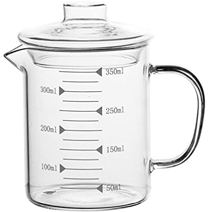 Glasmessbecher 350ml aus Glas mit Deckel und Griff | Klare Skala, 1 Stück, für Kaffee und Milch, Geeignet als Einzugsgeschenk