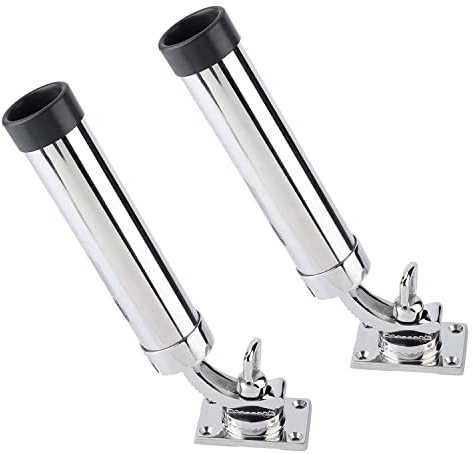 PIMAR COPPIA Portacanne Regolabile Base Quadra 360° Inox aisi 316 lucidato a Specchio Barca Pesca Accesori