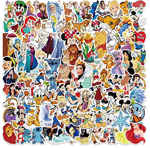 100 Pcs Cartoon Character Stickers Laptop Car Scrapbook Phone Skateboard Bike Travel Case Princess Stickers Vinyl Waterproof Aesthetic Personalised Stickers for Teens Boys Girls Adults