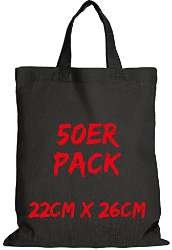 TEXXILLA Apothekertasche - 50er Pack | Schwarz | mit Zwei kurzen Henkeln | 22x26cm | Jutebeutel | Einkaufstasche | unbedruckt