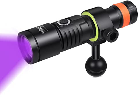 ORCATORCH D530V 395nm Fluorescent Dive Light for Scuba, 2 Modes, 120° Wide Beam Blacklight for Underwater Photography, Coral Detection & Resin Curing
