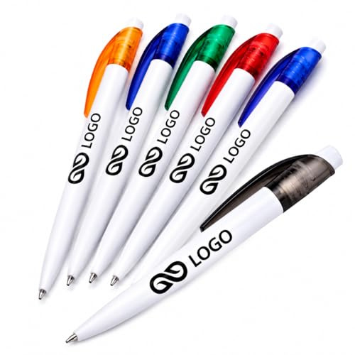 WPRO Werbekugelschreiber mit Logo Alex 100 Stück personalisiert, Kugelschreiber bedrucken für Firmen Messe Events, blauschreibend, 5 Farben, Druck inklusive