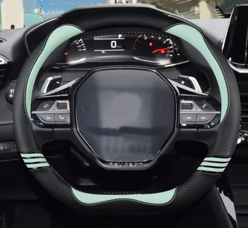 Xihaoer - Lenkradbezug für Auto aus Kohlefaser+synthetischem PU-Leder, Auto-Innenzubehör, für 207 208 3008 4008 5008 (grün)