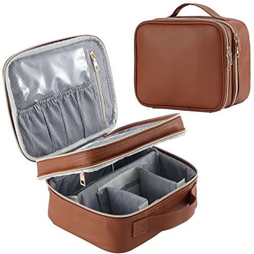 Joligrace Make-up-Tasche Kosmetikkoffer Schminkkoffer Schminkkoffer Reise Beauty Box Make Up Zug Koffer Friseur Werkzeuge Organizer mit verstellbarem Fach Oxford Stoff, Braun, 2-lagig
