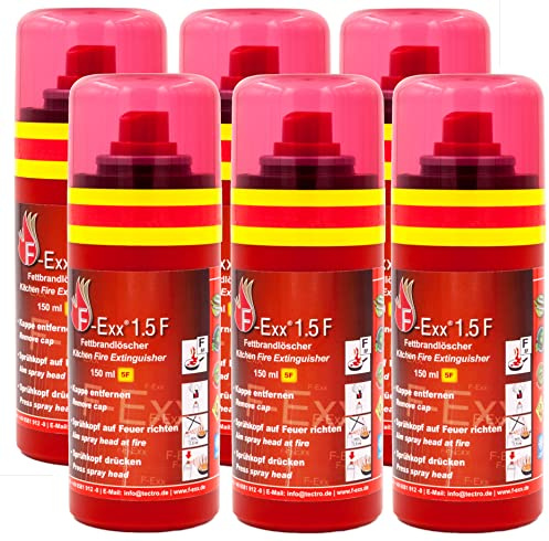 F-Exx® 1.5 F Kompakter Fettbrand-Feuerlöscher - 6er Pack Löschspray für Küche und Zuhause (Made in Germany)
