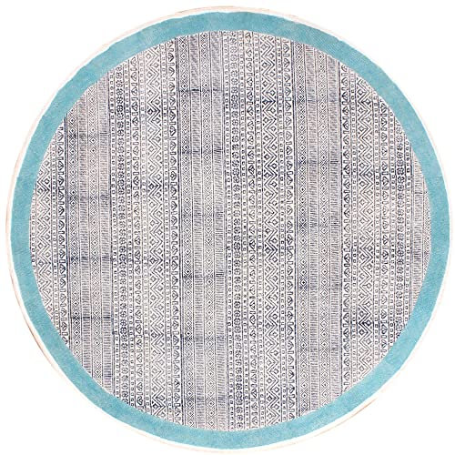 CASAVANI Kelim-Teppich mit 4 runden Flächen, handgefertigter Boho-Teppich, orinetaler Teppich, blau-schwarz, Baumwollteppich, dick, 0,5 cm, leicht waschbar, Flachgewebe, Teppiche für kleine