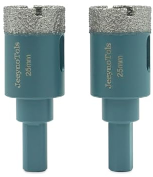 Ensemble de foret diamanté set 25mm 2 pièces - JeeynoTols scie cloche diamantée pour carrelage en céramique, porcelaine, marbre, granit avec kit de scie cloche et tige ronde
