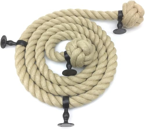 32mm Synthetic Polyhemp Bannister Rope x 12 Foot 4 Powder Coated Black Handrail Brackets - RopeServices UK