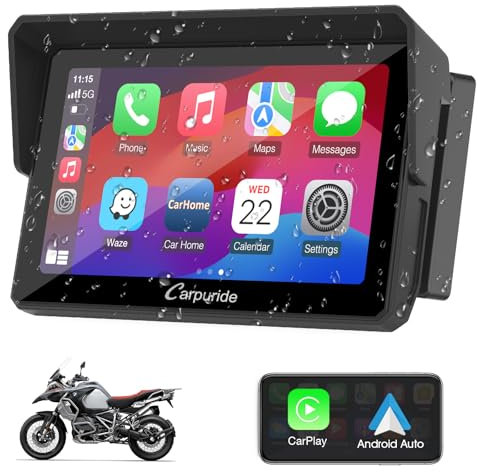 Carpuride w502b Motorcycle Carplay Screen for BMW R1200GS R1250GS S1000XR Motorcycle, 5 inch Waterproof Touchscreen, Portable Carplay/Android Auto GPS Navigation for Motorbike, Dual Bluetooth