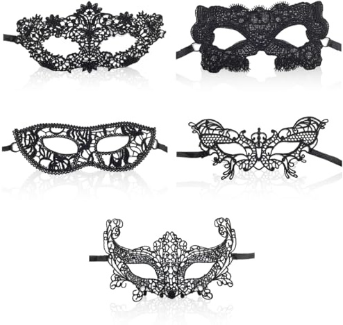 ZKGYUS 5 Stück Spitze Maske, Venezianische Maske Spitze Damen, Schwarz Sexy Lace Augenmaske für Frauen, Augenmaske Maskerade Maske für Halloween Karneval Abendkleid Tanz Ball Party
