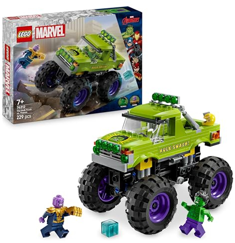 LEGO ǀ Marvel Hulk-Truck vs. Thanos - Kreatives Superhelden Spielzeug - Avengers Fahrzeug und Minifiguren - Monstertruck für Spielspaß - Geschenk für Jungen und Mädchen ab 7 Jahren - 76312