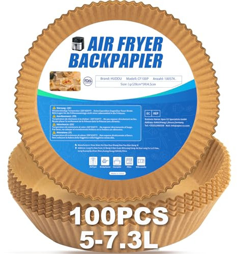 HUDDU 100PCS Backpapier für Heißluftfritteuse,20CM Rund Airfryer Backpapier,Einwegschalen Luftfritteuse Pergamentpapier Airfryer Liners Ideal für Heißluftfritteuse Ofen Mikrowelle