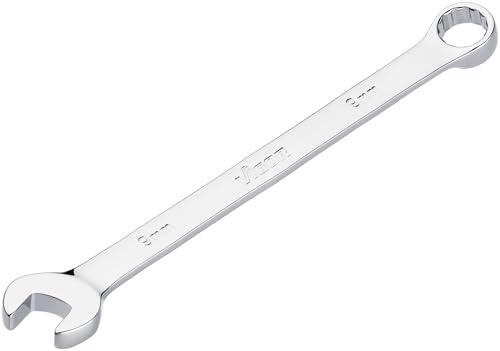 ViGOR Llave combinada V7740-9, SW 9 mm, versión larga, desviación de 15 grados, perfil hexagonal exterior y hexagonal doble, cromada y pulida