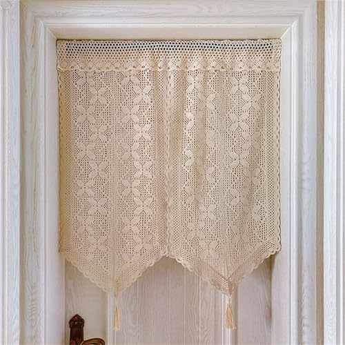AQCQDQ Scheibengardinen Lang, Boho Leinen Häkelgardine Landhaus Scheibengardinen & Kurzstores Bistrogardine Kurzgardine Landhausstil Vintage Modern Blickdicht Küchengardinen (BxH 80x90 cm)