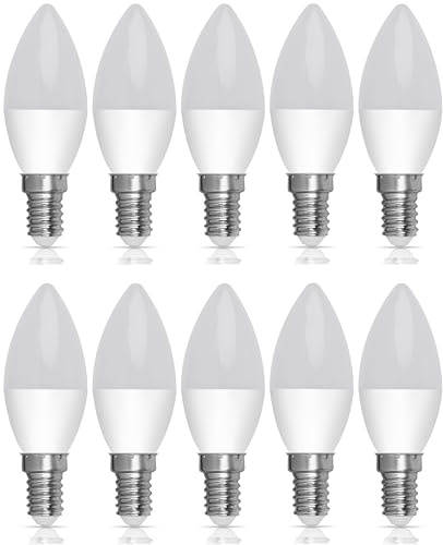 Bright Source Non-Dimmable Opal Frosted LED Candle Bulb, 4.8W, 470lm, E14 Small Edison Screw, 4000K Cool White - Pack of 10 Bulbs