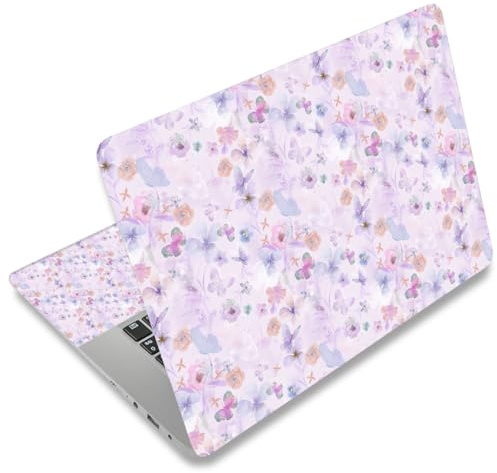 Mibbxea 15-15,6 Zoll Vinyl Laptop Skin Sticker, Wiederverwendbare Laptop Aufkleber für 13 13,3 14 15,4 Zoll Netbooks, Dekorative, Kratzfest, Wasserdicht, Staubdicht (077 Blumen und Schmetterlinge)