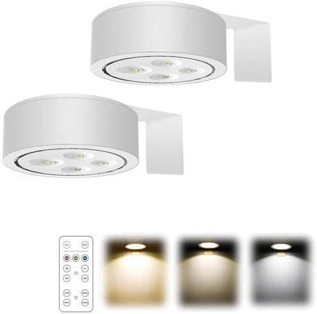 JOPWUE 2 Stück Bilderlichter für Wand, 3 Farb-Farben, LED-Licht mit Fernbedienung, Sticky USB, wiederaufladbar, kabellos, Kunst, Bilderrahmen, Sticky Wall Lamp für Gemälde (weiß)