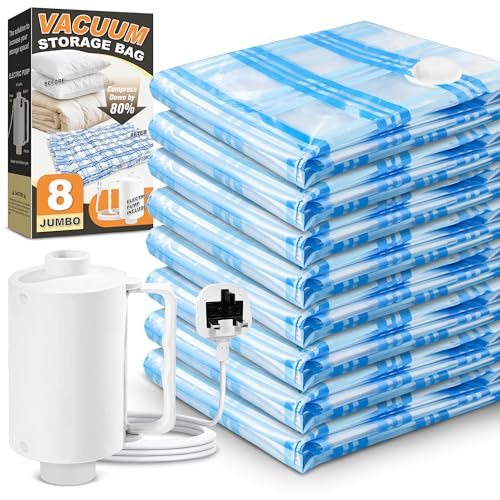 STORAGE MASTER Vacuum Storage Bags, Space Saver Bags 80% More Storage Space (8 Jumbo, Electric Pump)