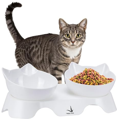 Happy Fenix - Ciotole Per Gatti in Plastica 2 Pezzi - Eleganti, Resistenti, Antiscivolo e Facili da Pulire - Colore Bianco