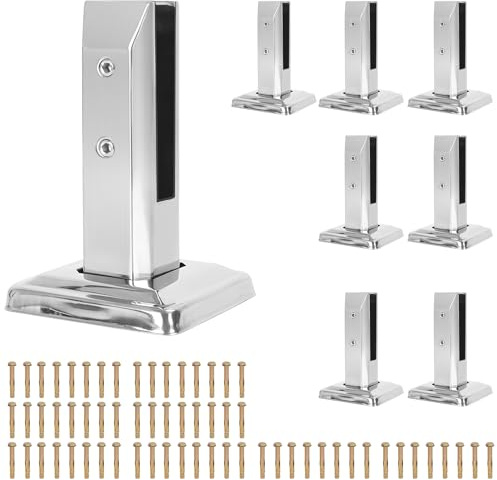 OUUTMEE Set of 8 Pool Glass Clamps, 304 Stainless Steel Stairs Glass Clamps, 8-12mm Adjustable Glass Brackets, Square Glass Railing Clamps Glass Spigots for Railing/Balcony/Balustrade, Sliver