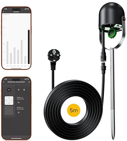 LIKEFE Intelligente Steckdose, 16A Smarte Außensteckdose, IP44 Wasserdichte, 2,4GHz WLAN Steckdose mit Zeitschaltuhr, App-Fernbedienung, Strommessung & Sprachsteuerung, Kompatibel mit Tuya/Smart Life