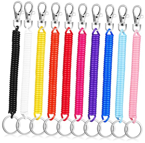 WOONEKY 10 Pièces Porte Clés à Ressort Spirale Extensible Lot de Cordon Élastique pour Clés Badges et Accessoires Pratique à Clipser ou Porte Badge Usage et Fête des Mères
