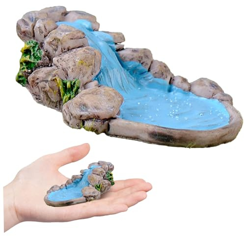 Accessori per Giardino delle Fate Mini laghetto Mini Cascata in Resina realistica 2x0, 6 con Acqua Corrente e Pietra Micro Paesaggio Ornamento Vintage Accessori da Giardino