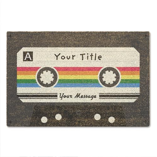A1 Graphics Ltd Retro Cassette Doormat Custom Text Vintage Mixtape Style Welcome Mat, Personalised Music Lovers Gift, 80s Nostalgia Décor (Design 4)