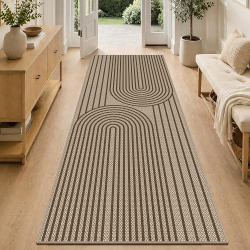VSIWB Teppich Läufer Flur 80x200cm, Jute Aussehen Küchenteppich, Waschbarer Teppich Flur, rutschfest Küchenläufer, Braun Outdoor Teppich für Küche, Wohnzimmer, Schlafzimmer, Diele, Eingang, Balkon