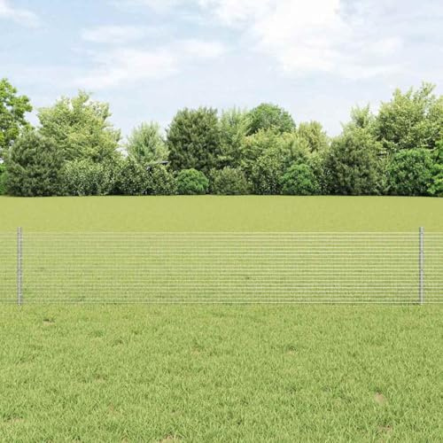 Clôture brise-vue pour chat - Avec poteaux - En acier - Argenté - 0,4 x 50 m - Pour jardin, étang, piscine et enclos pour animaux