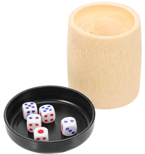 JUMPLAWN Bambus Würfelbecher Satz mit 5 Würfeln Kleiner Würfelhalter Glatte Oberfläche Robust und Tragbar für Ktv Bar und Brettspiele