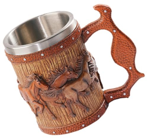 Milisten Chope à Bière Viking en Résine Alimentaire, Grosse Capacité 500 Ml, Style Tonneau Vintage, Tasse Créative pour Maison, Bar et Restaurant, Gobelet Original pour Bière et Boissons