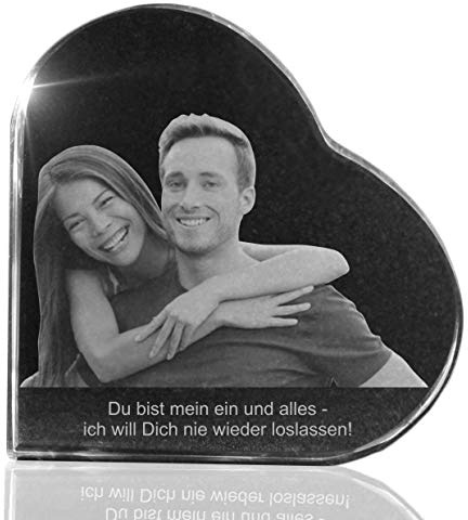 VIP-LASER Glasherz mit Deinem Wunschfoto und Wunschtext persönlich graviert Größe XXL (105x105x18mm)
