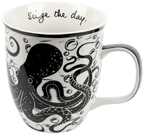 Karma Gifts 14 oz Black and White Boho Mug Octopus - Cute Coffee and Tea Mug - Ceramic Coffee Mugs for Women and Men