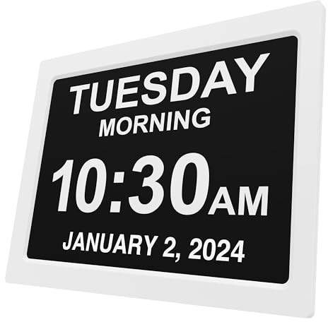 American Lifetime New 2026 Dementia Clock Large for Seniors, Digital Clock Large Display with Custom Alarms, Clock with Day & Date for Elderly, Number Digital Clock 12 Inches White