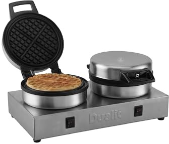 Dualit 1.6 kW Double Waffle Iron 74002, Stainless Steel, Output: 60 Waffles/hour, Non Stick Waffle Plates, Individual Controls for Each Plate, Ring Size: 160(Dia)mm, Commercial & Home Use, J449