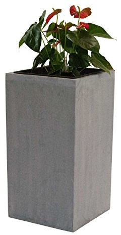Pflanzkübel, Blumenkübel Fiberglas säule 38x38x100cm grau.